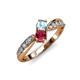 1 - Nicia Aquamarine and Ruby with Side Diamonds Bypass Ring 