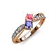1 - Nicia Pink Tourmaline and Tanzanite with Side Diamonds Bypass Ring 