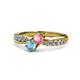 4 - Nicia Pink Tourmaline and Blue Topaz with Side Diamonds Bypass Ring 