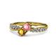 4 - Nicia Pink Tourmaline and Citrine with Side Diamonds Bypass Ring 