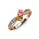 1 - Nicia Pink Tourmaline and Citrine with Side Diamonds Bypass Ring 