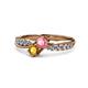 4 - Nicia Pink Tourmaline and Citrine with Side Diamonds Bypass Ring 