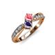 1 - Nicia Pink Tourmaline and Iolite with Side Diamonds Bypass Ring 