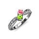 1 - Nicia Pink Tourmaline and Peridot with Side Diamonds Bypass Ring 