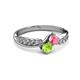 3 - Nicia Pink Tourmaline and Peridot with Side Diamonds Bypass Ring 