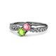 4 - Nicia Pink Tourmaline and Peridot with Side Diamonds Bypass Ring 