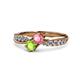 4 - Nicia Pink Tourmaline and Peridot with Side Diamonds Bypass Ring 