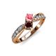 1 - Nicia Pink Tourmaline and Red Garnet with Side Diamonds Bypass Ring 