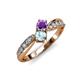 1 - Nicia Amethyst and Aquamarine with Side Diamonds Bypass Ring 