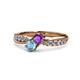 4 - Nicia Amethyst and Blue Topaz with Side Diamonds Bypass Ring 