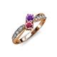 1 - Nicia Amethyst and Rhodolite Garnet with Side Diamonds Bypass Ring 