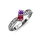 1 - Nicia Amethyst and Ruby with Side Diamonds Bypass Ring 