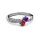 3 - Nicia Amethyst and Ruby with Side Diamonds Bypass Ring 