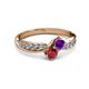 3 - Nicia Amethyst and Ruby with Side Diamonds Bypass Ring 