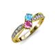 1 - Nicia Blue Topaz and Pink Sapphire with Side Diamonds Bypass Ring 
