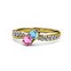4 - Nicia Blue Topaz and Pink Sapphire with Side Diamonds Bypass Ring 