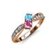 1 - Nicia Blue Topaz and Pink Sapphire with Side Diamonds Bypass Ring 