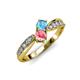 1 - Nicia Blue Topaz and Pink Tourmaline with Side Diamonds Bypass Ring 