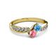 3 - Nicia Blue Topaz and Pink Tourmaline with Side Diamonds Bypass Ring 