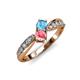 1 - Nicia Blue Topaz and Pink Tourmaline with Side Diamonds Bypass Ring 