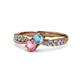 4 - Nicia Blue Topaz and Pink Tourmaline with Side Diamonds Bypass Ring 