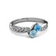 3 - Nicia Blue Topaz and Aquamarine with Side Diamonds Bypass Ring 