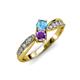 1 - Nicia Blue Topaz and Amethyst with Side Diamonds Bypass Ring 