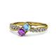 4 - Nicia Blue Topaz and Amethyst with Side Diamonds Bypass Ring 