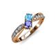 1 - Nicia Blue Topaz and Tanzanite with Side Diamonds Bypass Ring 