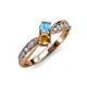 1 - Nicia Blue Topaz and Citrine with Side Diamonds Bypass Ring 