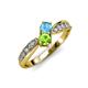 1 - Nicia Blue Topaz and Peridot with Side Diamonds Bypass Ring 