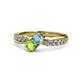 4 - Nicia Blue Topaz and Peridot with Side Diamonds Bypass Ring 