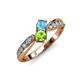 1 - Nicia Blue Topaz and Peridot with Side Diamonds Bypass Ring 