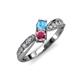 1 - Nicia Blue Topaz and Rhodolite Garnet with Side Diamonds Bypass Ring 