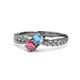 4 - Nicia Blue Topaz and Rhodolite Garnet with Side Diamonds Bypass Ring 