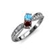 1 - Nicia Blue Topaz and Red Garnet with Side Diamonds Bypass Ring 