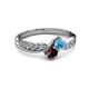 3 - Nicia Blue Topaz and Red Garnet with Side Diamonds Bypass Ring 