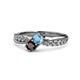 4 - Nicia Blue Topaz and Red Garnet with Side Diamonds Bypass Ring 