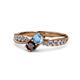 4 - Nicia Blue Topaz and Red Garnet with Side Diamonds Bypass Ring 