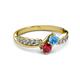 3 - Nicia Blue Topaz and Ruby with Side Diamonds Bypass Ring 