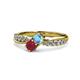 4 - Nicia Blue Topaz and Ruby with Side Diamonds Bypass Ring 