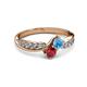 3 - Nicia Blue Topaz and Ruby with Side Diamonds Bypass Ring 