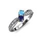1 - Nicia Blue Topaz and Blue Sapphire with Side Diamonds Bypass Ring 
