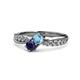 4 - Nicia Blue Topaz and Blue Sapphire with Side Diamonds Bypass Ring 