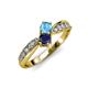 1 - Nicia Blue Topaz and Blue Sapphire with Side Diamonds Bypass Ring 