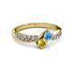 3 - Nicia Blue Topaz and Yellow Sapphire with Side Diamonds Bypass Ring 