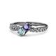 4 - Nicia Iolite and Aquamarine with Side Diamonds Bypass Ring 