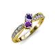 1 - Nicia Iolite and Amethyst with Side Diamonds Bypass Ring 