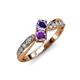 1 - Nicia Iolite and Amethyst with Side Diamonds Bypass Ring 