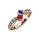 1 - Nicia Iolite and Ruby with Side Diamonds Bypass Ring 